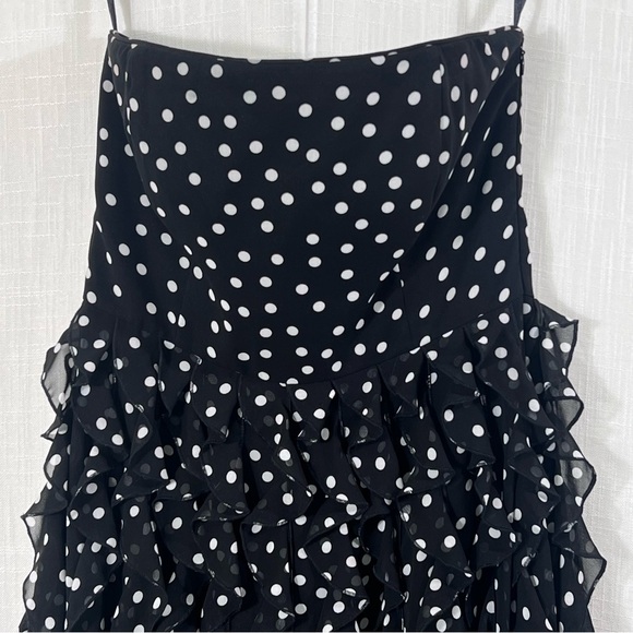 White House Black Market Polka Dot Ruffle Tiered Strapless Dress Size 10 - Picture 2 of 13